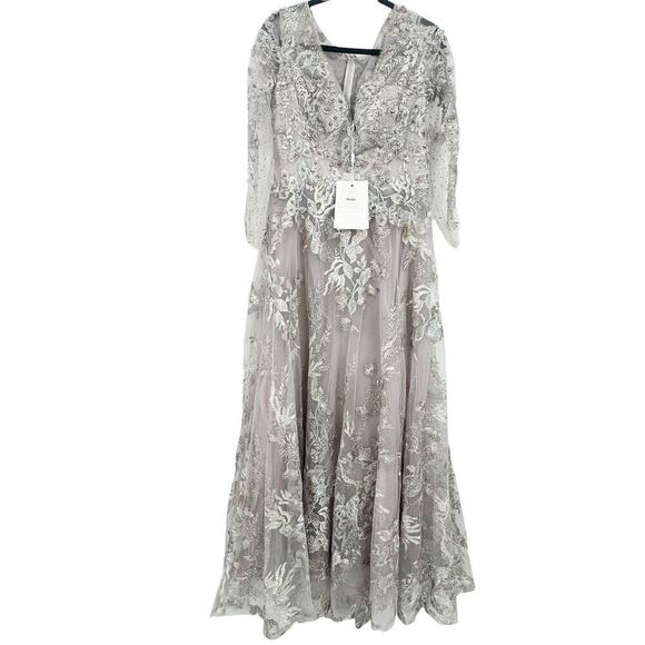 Mac Duggal Vintage Lilac Floral Embroidered Long Sleeve A-Line Gown Size 10 NWT - Picture 8 of 12